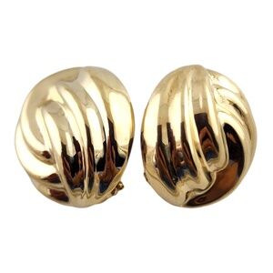 14 Karat Yellow Gold Swirl Button Lever Back Earrings #19169